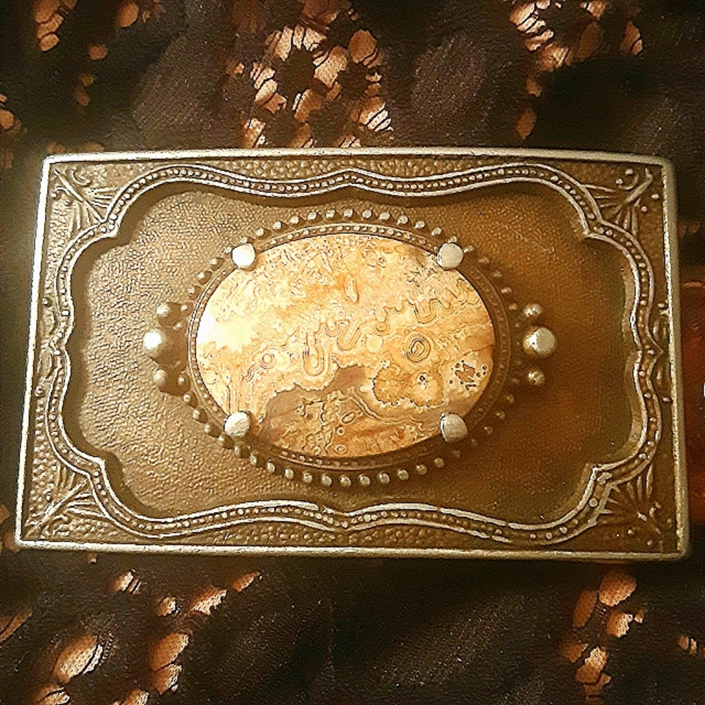 Vintage Silver Plated Jasper Stone Belt Buckle